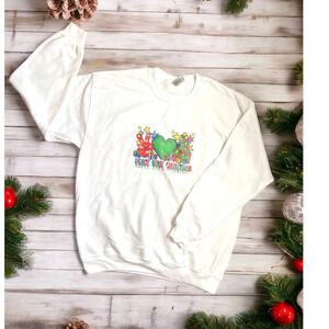 Peace Love Christmas Sweatshirt Unisex Large White with Graphic NEW